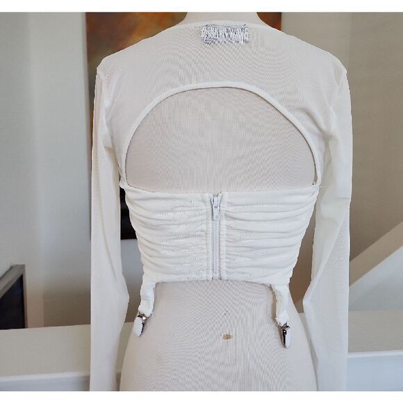 Dolls Kill Darker Wavs White Long Sleeve Crop Top SIZE M NWOT - Picture 4 of 8